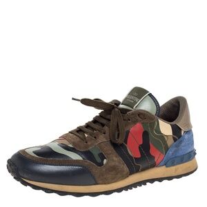 Valentino‎ | Multicolor Leather And Canvas Camouflage Rockstud Low Top Sneakers